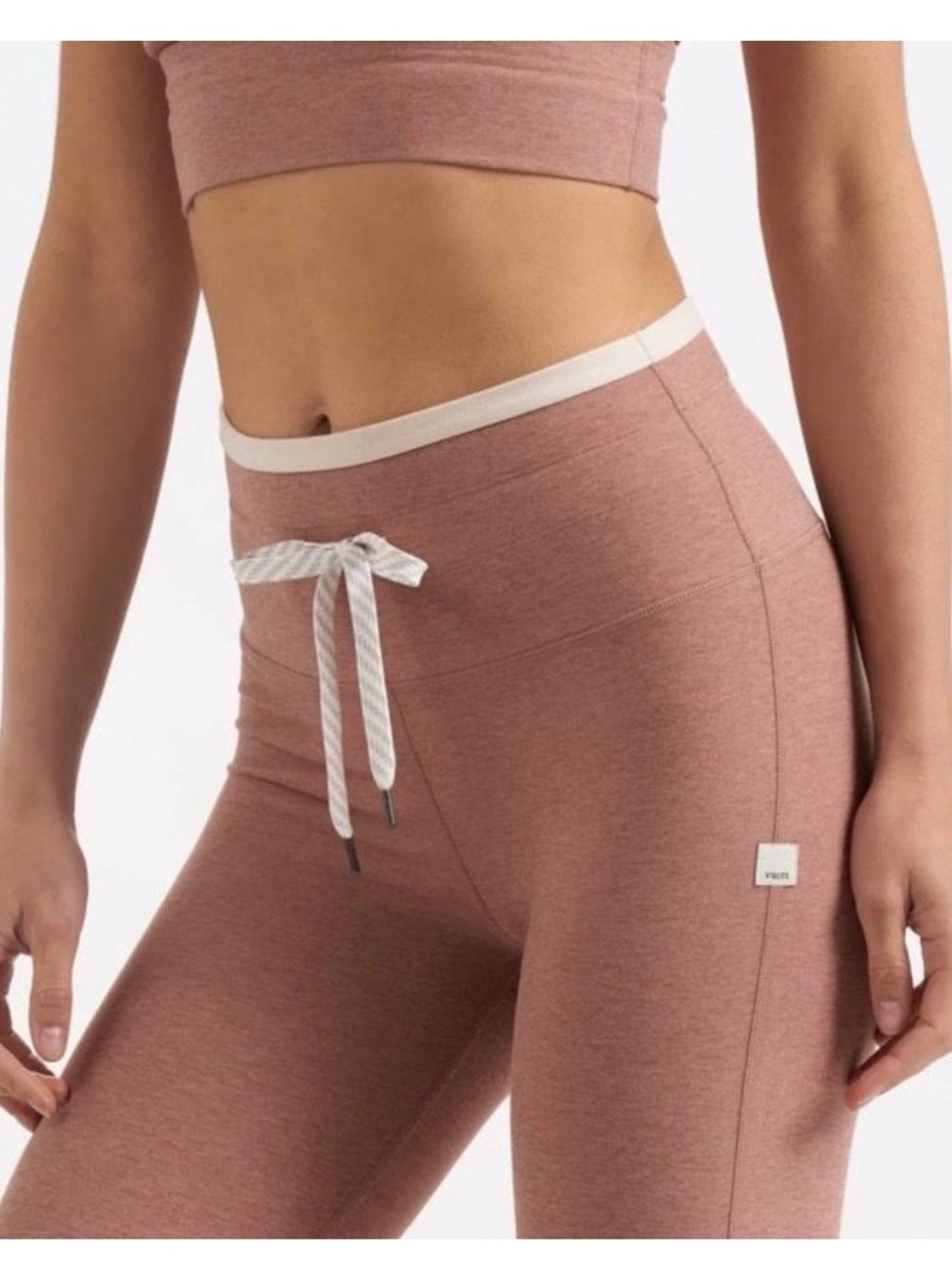 Vuori Women's Mauve High-Rise Drawstring Leggings with Cream Waistband